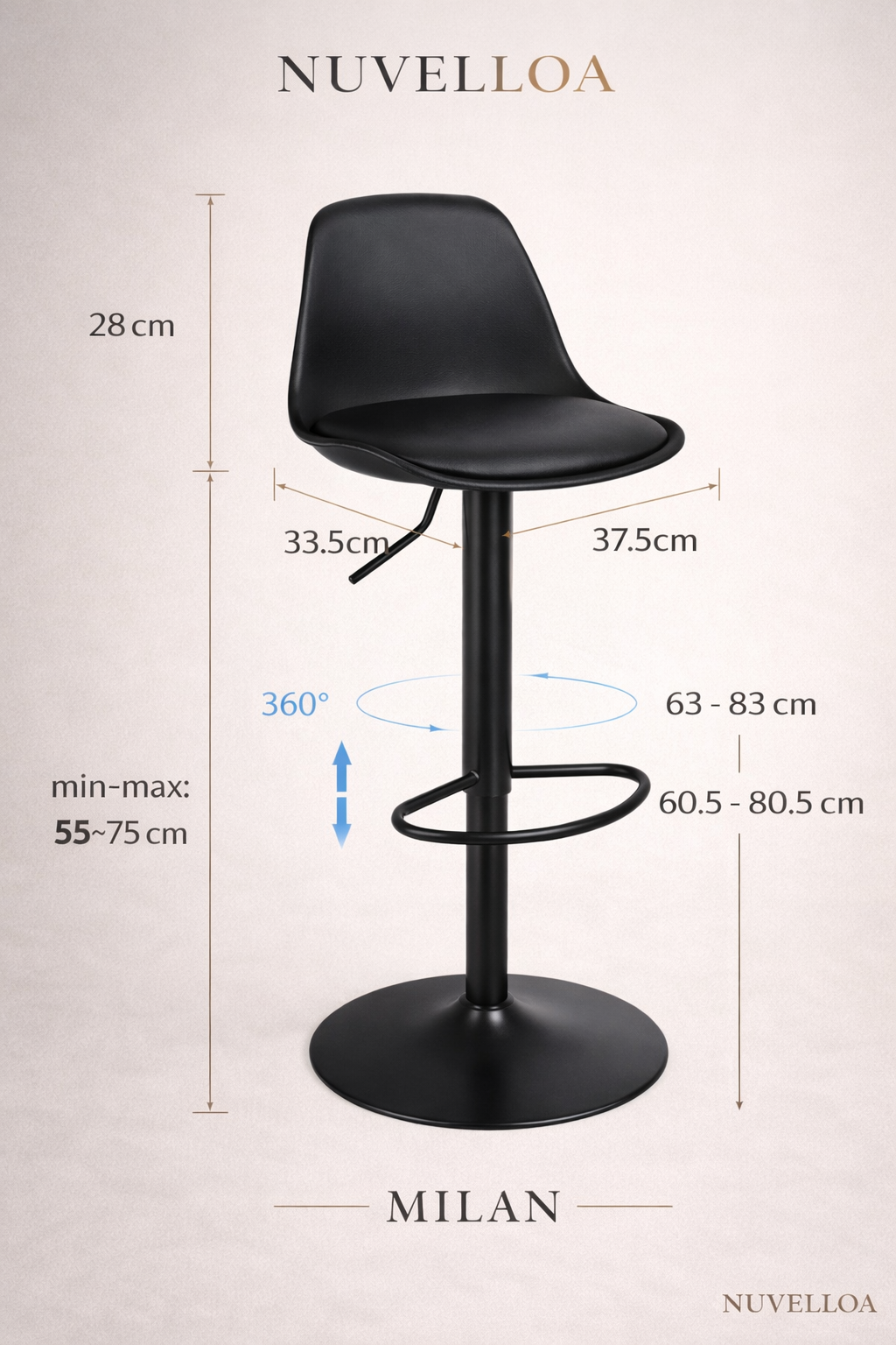 Chaise de bar Milan – Lot de 2