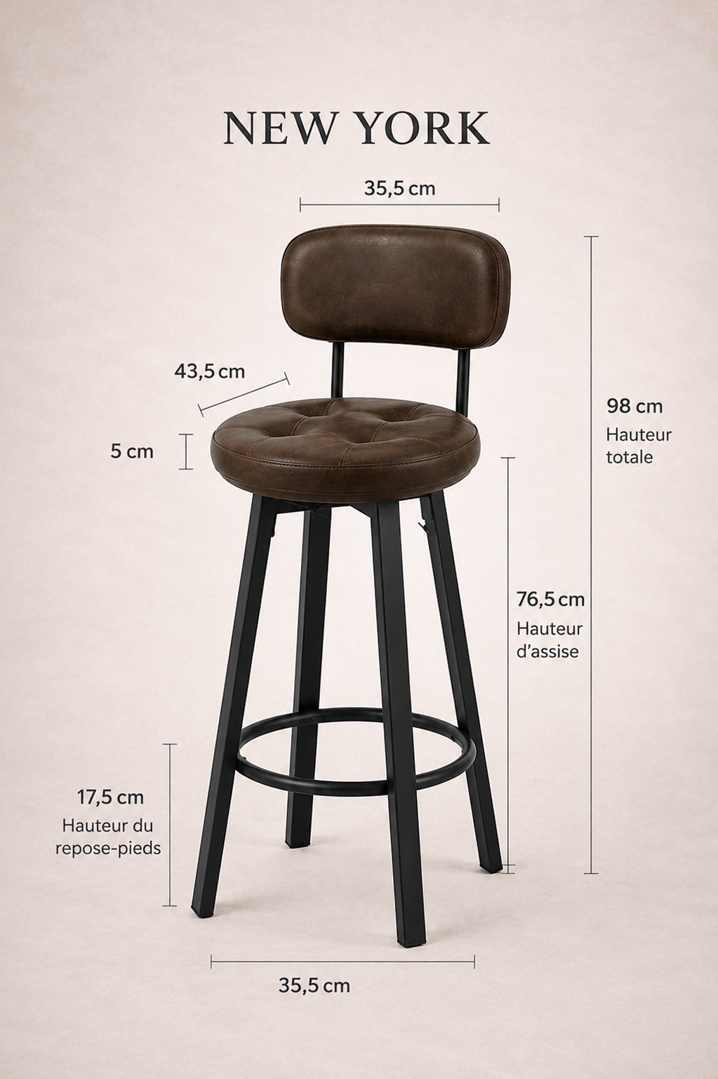 Chaise de bar New York industrielle – Lot de 2