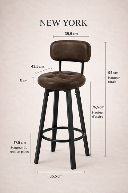 Chaise de bar New York industrielle – Lot de 2